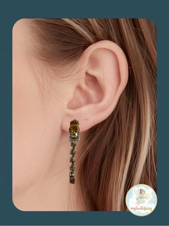 Vintage Amber & Clear crystal Rhinestone Clip-On Drop Earrings + Velvet Gift Bag - Picture 12 of 12